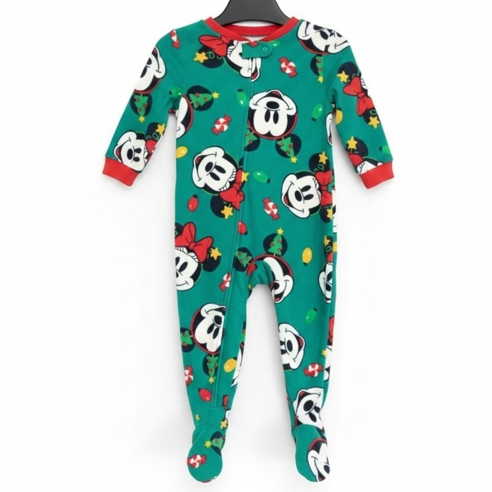 NWT Disney Mickey Minnie Mouse Christmas Fleece Pajamas‎ 18M Footed Sleeper PJs